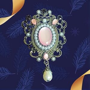 Opalescent Pink Medallion Brooch